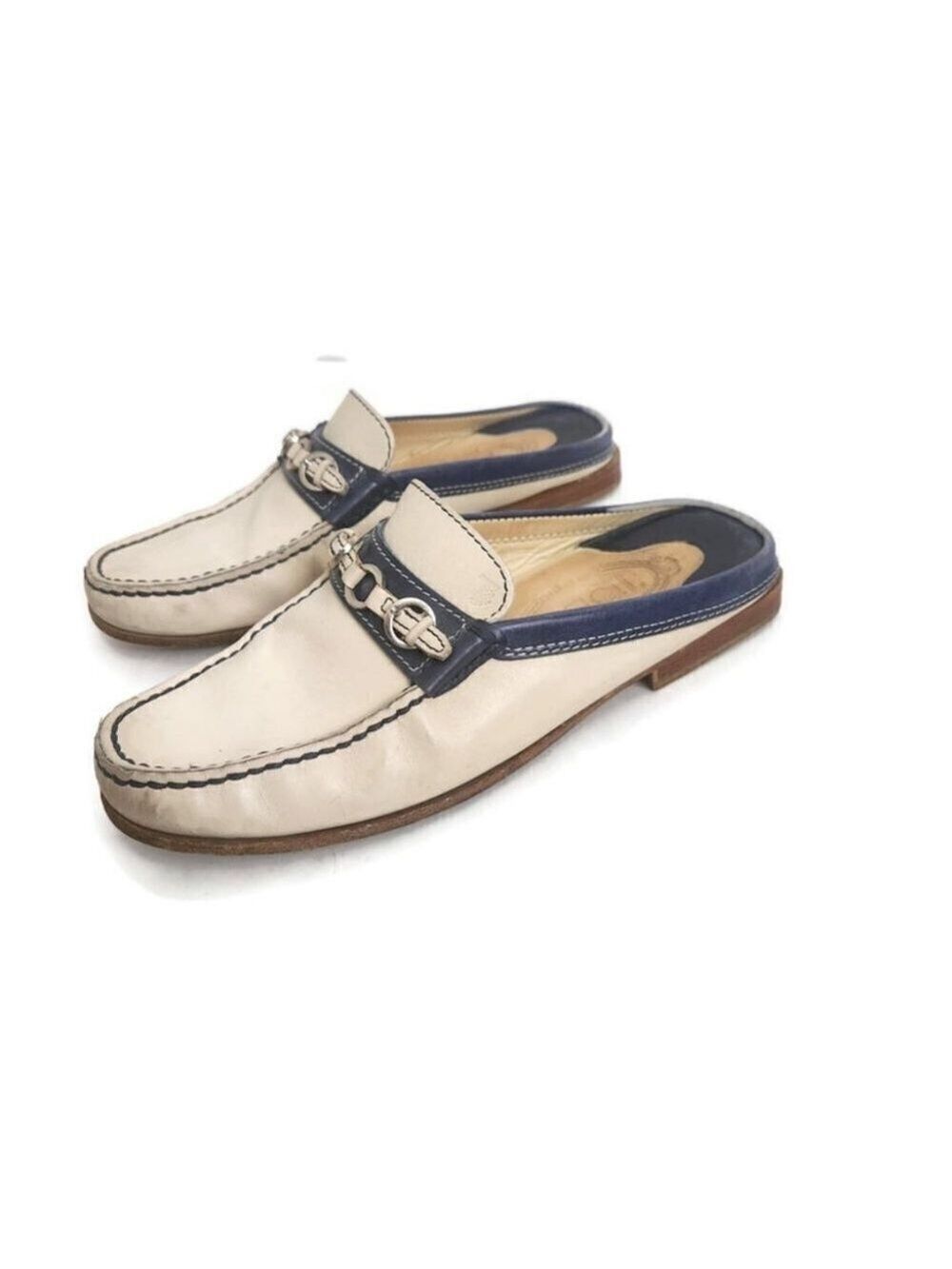 TOD'S | Leather mules navy cream sz 35
